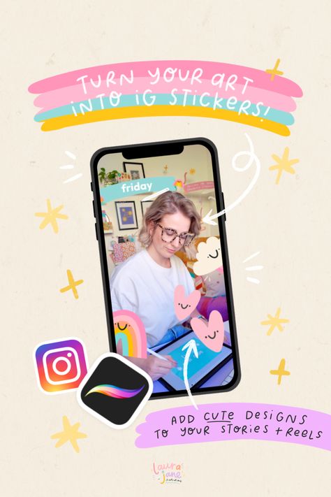 How to create custom stickers for IG Stories and Reels (using your Procreate Artwork!) Stickers For Instagram Stories, Stickers For Instagram, Procreate Artwork, Create A Sticker, Laura Jane, Instagram Stickers, Procreate Tutorial, Text Tool, Photo Stickers