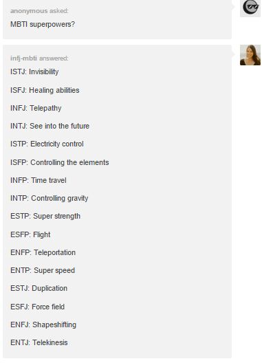 MBTI superpowers <YEEEEEESSSSS Better watch out suckers. Make me mad and I'll zap ya with a bolt of lightning. Mbti Superpowers, Infj Superpowers, Super Strength Superpower, Types Of Super Powers, Enfj Personality, Feel Invisible, Mbti Charts, Mbti Type, Healing Abilities