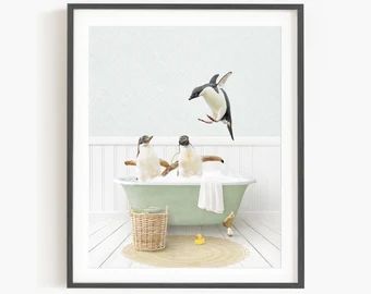 AmyPetersonArtStudio - Original Bathtub Animals, Baby Animals, Nursery Art - Etsy Kids Bathroom Wall Art, Cottage Bath, Laundry Wall Art, Vintage Bathtub, Tub Bathroom, Decor Baie, Laundry Room Signs, Laundry Decor, Arte Animal