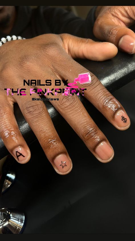 Fire Design Nails Short, Mens Nail Art Simple, Nails With Your Mans Initials, Simple Men Nail Designs, Short Nail Inspo Masc, Buff And Shine Nails For Men, Nails For Studs, Clear Manicure With Design, Men’s Nail Art Design