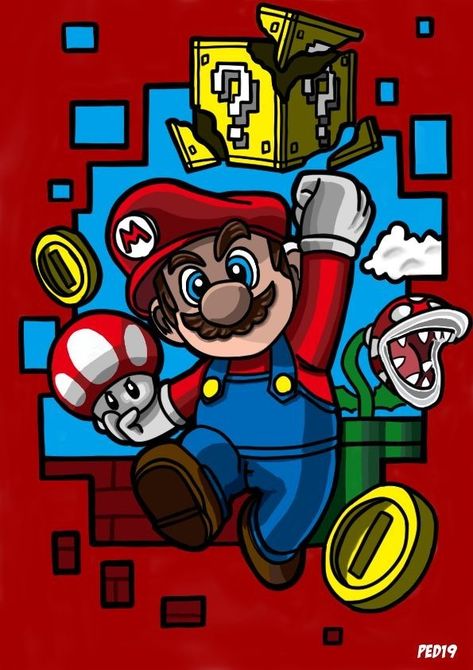 Super Mario Art Drawing, Super Mario Drawing, Mario Artwork, Pop Culture Tattoos, Culture Tattoos, Super Mario And Luigi, Alien Drawings, Super Mario Art, Super Mario Brothers