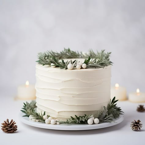 Rosemary and Herb twigs to adorn a simple buttercream covered Christmas Cake. Chic! Simple Christmas Wedding Cake, Thyme Cake Decoration, Rosemary Christmas Decor, Cake With Rosemary Decoration, Minimalist Christmas Cake, Green Cake Ideas Simple, Rosemary Wedding Cake, Winter Birthday Cake, Rosemary Cake