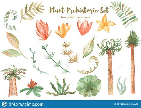 Dino Museum, Prehistoric Plants, Palm Tree Flowers, Plants Illustration, Plant Images, Watercolor Set, Plant Drawing, Watercolor Trees, Plant Illustration