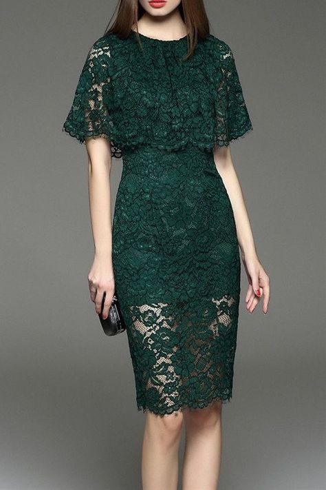 20 Lace Dress Designs To Inspire Your Next Dress Áo Blu, Lace Pencil Dress, Capelet Dress, Green Lace Dress, Lace Dress Design, Online Dress Shopping, Green Lace, Pencil Dress, Trendy Dresses