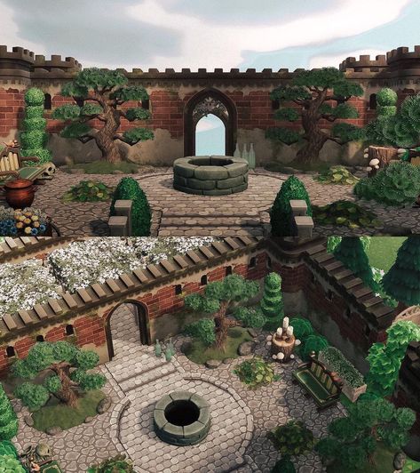 colin 🌙 on Instagram: “castle grounds 🌿 ___________________ this is verrucosum's entrance and first official build! when i decided to do castlecore i never…” Castle Entrance Animal Crossing, Acnh Castle Design Codes, Acnh Hobbit Island, Acnh Castlecore Entrance, Acnh Medieval Entrance, Animal Crossing Castlecore, Acnh Castle Interior, Acnh Castle Wall, Acnh Medieval Building Side Ideas