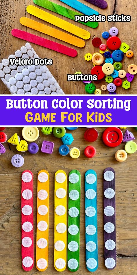 Button Color Sorting Button Activities For Preschool, Colors Crafts For Toddlers, Color Matching Activities For Toddlers, Popsicle Activities, Color Activities Preschool, Buttoning Activities, Asd Activities, Preschool Color Activities, Entertaining Kids