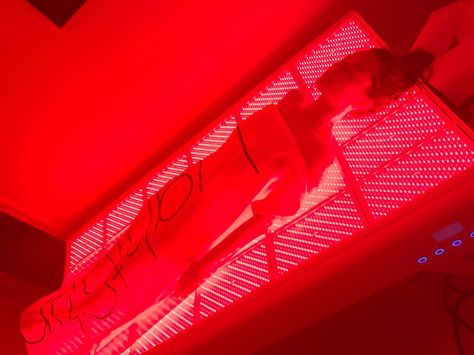 What Laying in an LED Red Light Therapy Bed is REALLY Like Red Light Tanning Bed, Red Light Bed, Red Light Therapy Bed, Red Lights Bedroom, British Phone Booth, Spa House, Goals Board, Reclaimed Wood Bed Frame, Therapy Benefits