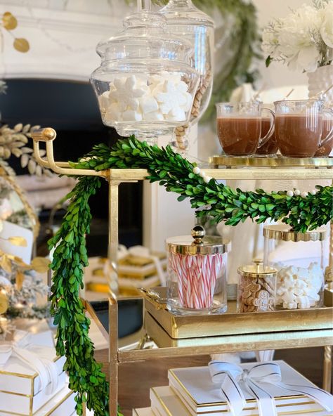 Weekly Round up – The Decor Diet Hot Chocolate Bar Cart, Hot Cocoa Bar Cart, Cocoa Bar Station, Christmas Hot Chocolate Bar, Bar Cart Design, Holiday Bar Cart, Boxwood Garland, Cart Design, Gold Bar Cart