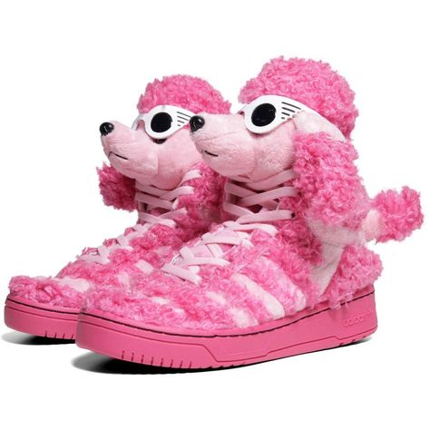 Adidas ObyO x Jeremy Scott Poodle Sneakers Jeremy Scott Adidas, Linda Farrow Sunglasses, Pink Poodle, Animal Magic, Dog Shoes, Pink Faux Fur, Jeremy Scott, Adidas X, Cute Puppy