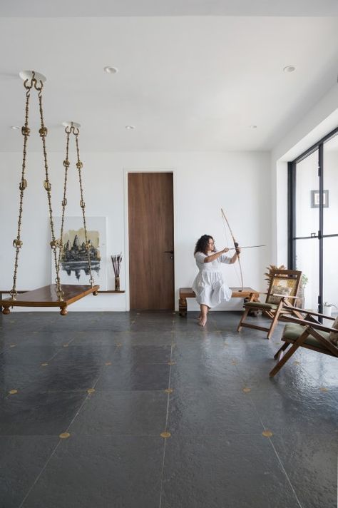 Minimalism meets vernacular | Design Experiment - The Architects Diary Indian Minimalism Interior, Minimal Indian Interiors, Minimal Indian Home Decor, Minimal Indian Living Room, Indian Minimalist Interior, Vernacular Interior Design, Vernacular Interior, Vernacular Design, Kota Stone Flooring