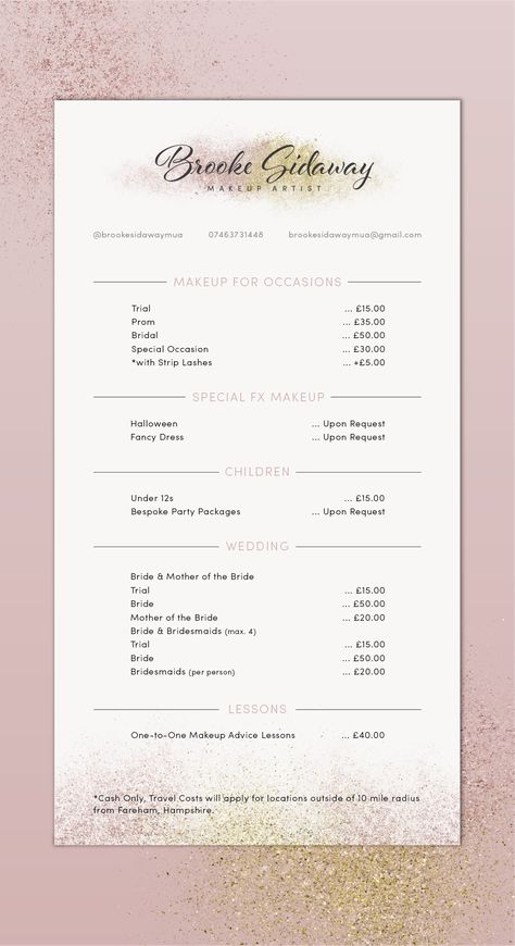 Mua Price List, Makeup Price List Ideas, Makeup Price List, Nail Quotes Funny, Rollup Banner Design, Bridal Makeup Services, Planner Logo Design, Makeup Masterclass, Makeup Prices