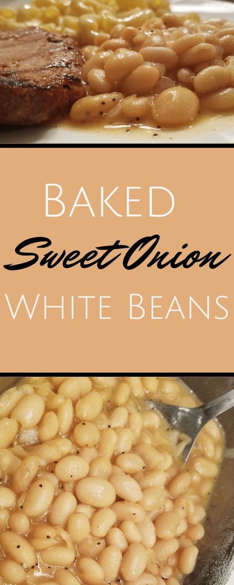 Baked White Beans Recipe, Dry Beans Recipe, Beans In Crockpot, White Bean Recipes, Baked Bean Recipes, Dried Beans, Baked Beans, Side Recipes, Sweet Onion