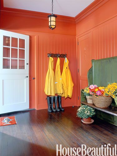 Charlotte's Locks 268, Farrow & Ball. #paint #tangerine_tango Charlotte's Locks, Painted Beadboard, Designer Paint Colors, Orange Paint Colors, Bright Paint Colors, Persimmon Color, Orange Room, Fall Color Schemes, Mudroom Design