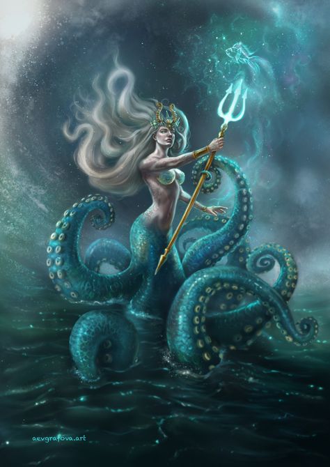 ArtStation - Queen of Seas, Anastasia Evgrafova Ocean Art Painting, Sea Queen, Mermaid Artwork, Fantasy Mermaids, Mermaids And Mermen, Beautiful Mermaids, Mermaid Art, A Mermaid, Ocean Art