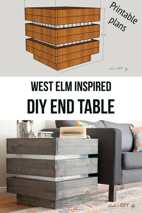 Easy DIY end table inspired by West Elm! I love how easy it is to build this tiered end table. Love the Modern Farmhouse feel! Step by step tutorial and plans. #AnikasDIYLife #endtable #diyendtable #woodworking #woodworkingplans #diy Wood Working Jigs, West Elm Table, Tiered End Table, Diy End Table, West Elm Inspired, Wood Table Diy, Diy End Tables, Scrap Wood Projects, Wood Plans