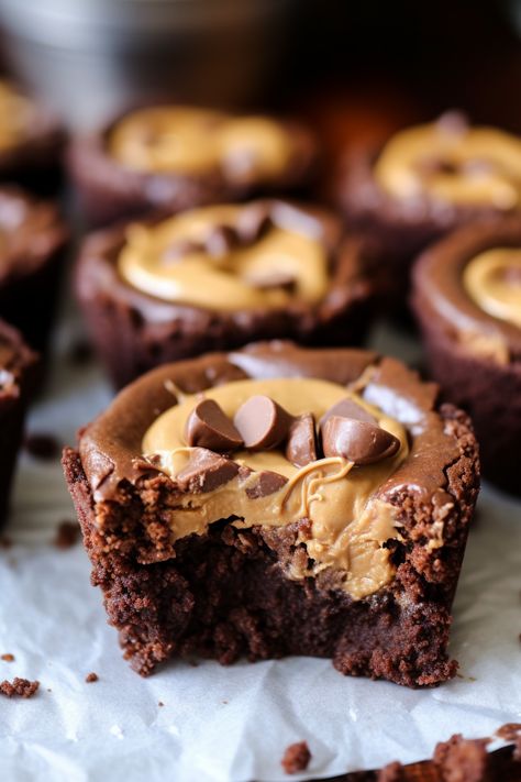 Homemade Reese’s Peanut Butter Cup Brownies, Brownie Mix Ideas, Candy Cookies Recipes, Muffin Top Pan, Peanut Butter Cup Brownies, Making Peanut Butter, Brownie Cups, Gooey Brownies, Xmas Baking