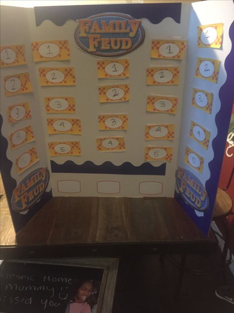 Diy Family Feud, Bday Games, Family Feud Board, Family Night Activities, Work Games, Chocolate Fantasy, Family Feud Game, Night Activities, Catholic Family