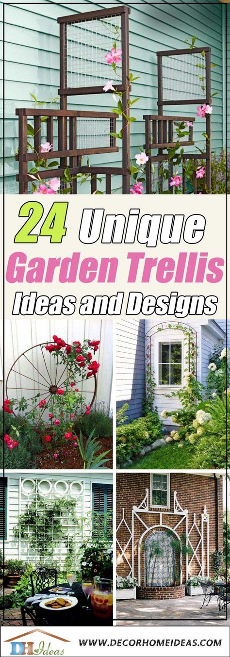 Best Garden Trellis Ideas #garden #trellis #decorhomeideas Best Trellis Plants, Unusual Trellis Ideas, Interesting Trellis Ideas, Plants That Grow On Trellis, Rose Support Ideas, Repurposed Trellis Ideas, Farmhouse Trellis, Free Standing Trellis, Upcycled Trellis