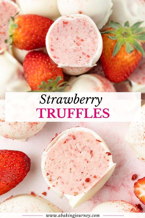 These White Chocolate Strawberry Truffles are super easy to make with 3 ingredients only. The perfect sweet treat for a special occasion like Valentine's Day! Chocolatier Recipes, Strawberry Truffles, Strawberry Truffle, Truffle Recipes, Coconut Truffles, Cookie Balls, Ladies Brunch, Chocolate Ganache Filling, Vegan White Chocolate