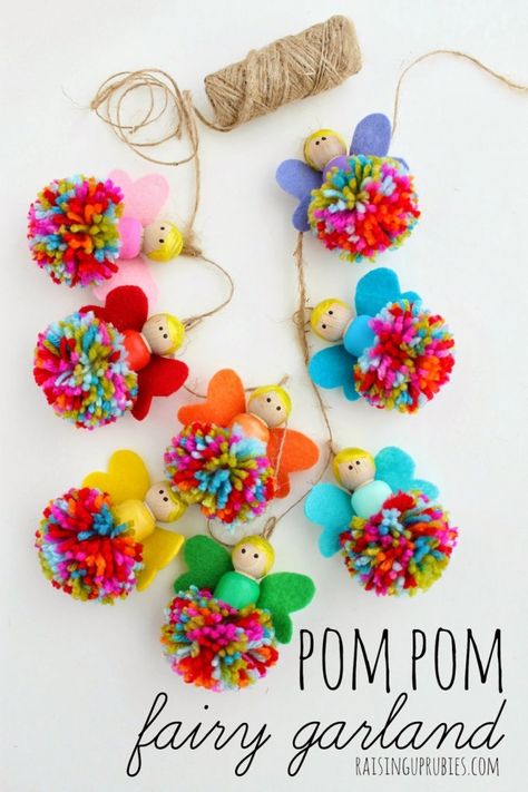 Fairy Garland, Felt Templates, Pom Garland, Fairy Crafts, Pom Pom Crafts, Pom Pom Garland, Fairy Parties, Peg Doll, Childrens Crafts