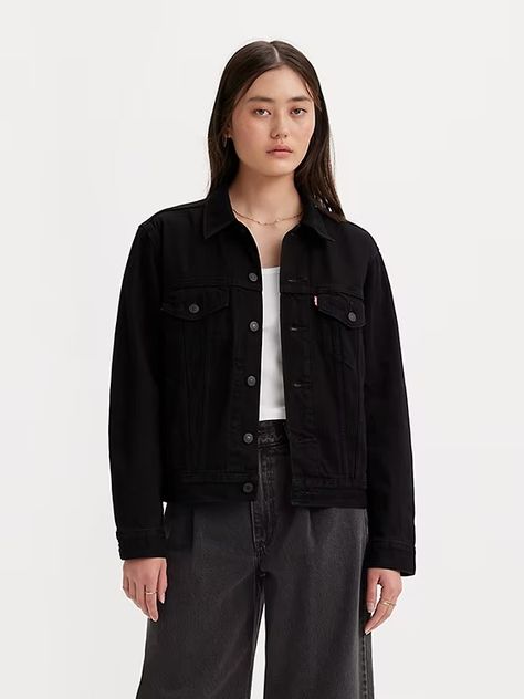 Women's Black Jackets | Levi's® US Black Outerwear, Levi Denim Jacket, Women Trucker, White Denim Jacket, Jean Jacket Women, Oversized Denim Jacket, Vintage Denim Jacket, Distressed Denim Jacket, Black Denim Jacket