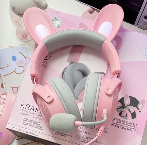 Hello Kitty Headphones, Pink Headphones, Cute Headphones, Cute Stationary School Supplies, Stationary School, Gaming Room Setup, Cute Stationary, Kawaii Accessories, Gamer Room