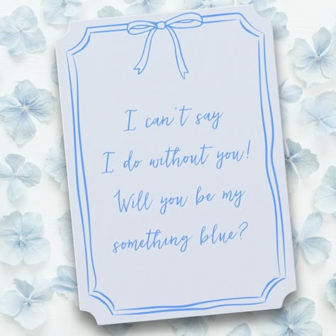 The perfect little card to propose to your bridesmaids or something blue crew! It's giving a timeless, whimsical, coquette vibe and features a cute hand-drawn bow. Bridesmaid Ornament Proposal, Bridesmaid Proposal Blue Theme, Will You Be My Something Blue, Something Blue Crew Proposal, Something Blue Crew, Be My Something Blue, My Something Blue, Diy Bridesmaid Gifts, Light Blue Bridesmaid