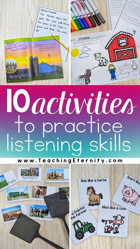 Here are 10 activities for practicing listening skills for English Language Learners. These activities can be used with any vocabulary list, and do not require a lot of preparation or fancy materials. Ell Listening Activities, English Second Language Teaching, Listening And Speaking Activities Ideas, Eld Activities Kindergarten, Listening And Spoken Language Activities, English Second Language Activities, Teaching English As A Second Language, English Language Development Activities, Eld Activities