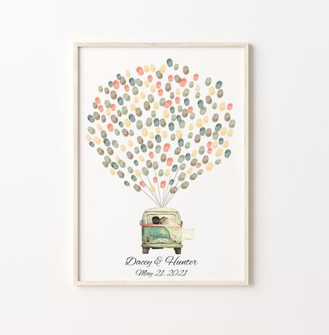 VW Bus Thumbprint Guest Book PRINTABLE Wedding Fingerprint - Etsy Australia Wedding Guest Book Alternative Creative, Wedding Fingerprint, Creative Wedding Guest Books, Thumbprint Guest Books, Fingerprint Wedding, Fingerprint Guestbook, Fingerprint Tree, Wedding Painting, Wedding Guest Book Alternatives