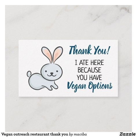 Vegan outreach restaurant thank you business card Personal Business Cards, Going Vegan, Zazzle Invitations, Plant Based Recipes, Cute Bunny, Artwork Design, Paper Texture, Farm Animals, Holiday Cards