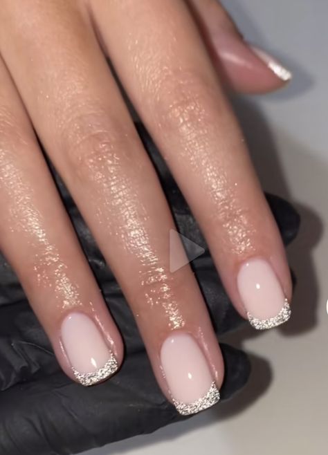 Blue Sparkle Tip Nails, French Nails Sparkle, French Nails With Sparkle, Sparkly Dip Nails, Cute Summer Nails 2023, Nails For Formal Event, Sparkly French Nails, 2023 Short Nails, Summer Nails 2023 Short