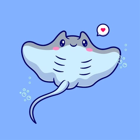 Stingray Cute Drawing, Stingray Illustration, Stingray Wallpaper, Sea Animal Drawings, Cute Stingray, Squid Drawing, Swimming Cartoon, Kawaii Fish, Cute Sea Animals