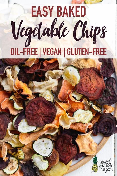 Vegetable Chips Baked, Healthy Baked Snacks, Vegetable Crisps, Vegetable Chips, Veggie Chips, Healthy Vegan Snacks, Baked Vegetables, Oil Free Vegan, No Bake Snacks