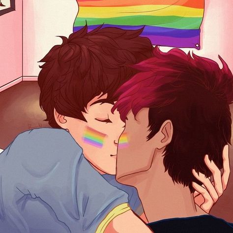 Photo Kawaii, Queer Rainbow, Lgbtq Art, Gay Humor, Gay Aesthetic, Pride Art, Gay Memes, Men Kissing, Group Picture