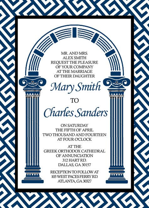 This Invitation was created for a Greek Wedding! Greek Brunch, Greek Invitation, Second Wedding Invitations, Wedding Invitation Wording Formal, Wedding Reveal, Ribbon Invitation, Greek Antiquity, Invitation Etiquette, Mediterranean Aesthetic