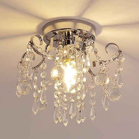 Small Crystal Chandelier, Flush Mount Chandelier, Crystal Chandelier Lighting, Crystal Ceiling Light, Chrome Chandeliers, Small Chandelier, Entryway Bedroom, Light Fixtures Flush Mount, Mini Chandelier