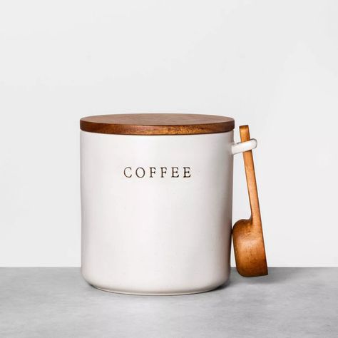 37oz Stoneware Coffee Canister With Wood Lid & Scoop Cream/brown - Hearth & Hand™ With Magnolia : Target Hearth And Hand With Magnolia, Magnolia Collection, Coffee Container, Hearth & Hand With Magnolia, Wooden Scoop, Coffee Storage, Ground Coffee Beans, Coffee Grinds, Coffee Canister