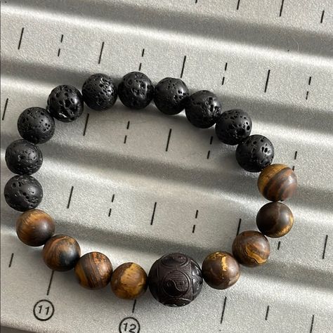 Men’s handmade bracelet Volcanic/tiger eye/wood beads Volcanic Rock, Tiger Eye Bracelet, Yin And Yang, Tiger Eye Beads, Eye Beads, Mens Beaded Bracelets, Mens Accessories Jewelry, Bead Shop, Handmade Bracelet