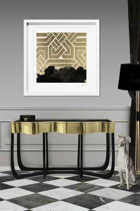 Console Table Designs are a must for a Modern Home Décor |  Design Inspiration | Luxury Interiors |www.bocadolobo.com #bocadolobo #luxuryfurniture #exclusivedesign #interiodesign #consoletableideas #modernconsoletables #consoleideas #decorations #designideas #roomdesign #roomideas #homeideas #artdecor #housedesignideas #interiordesignstyles #roomideas #interiordesigninspiration #interiorinspiration #luxuryinteriordesign #topinteriordesigners #famousinteriordesigners #interiordesignstyles #inspir Console Design, Modern Console Tables, Modern Console, Gold Interior, Furniture Modern, Console Tables, Gold Decor, Oliver Gal, New Wall