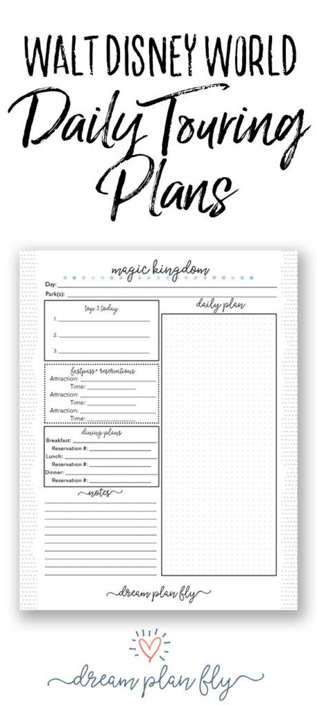 Free Printable Daily Planner for Walt Disney World - Dream Plan Fly Disney Planning Printables, Disney Planning Binder, Disney Itinerary, Free Printable Daily Planner, Disney World Itinerary, Disney Planner, Disney Honeymoon, Daily Planner Printables Free, Disney Vacation Planner