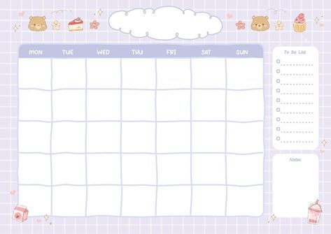 Vector cute monthly planner pastel colou... | Premium Vector #Freepik #vector #background #collection #page #cute Aesthetic Monthly Planner, Cute Monthly Planner, Cute Calendar Template, Cute Calendars, Cute Planners, Free Planner Printables, Planner Wallet, Planner Quotes, Calendar Design Template