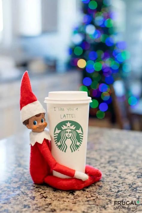 Starbucks Elf On The Shelf, Elf On The Shelf Coffee Ideas, Elf On The Shelf Starbucks, Elf On The Shelf Coffee, Elf Starbucks, Elf On Shelf Notes, Elf Is Back Ideas, Thanksgiving Napkin Folds, Elf Printables