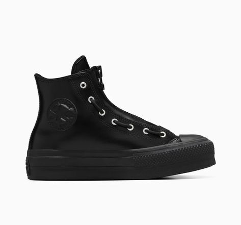 Chuck Taylor All Star Lift Platform Leather Black/Total Eclipse/Black Platform Leather Converse, Chuck Taylor Style, Iconic Sneakers, Womens High Top Shoes, Chuck Taylor All Star Lift, Leather Converse, Style Converse, Converse Style, High Shoes