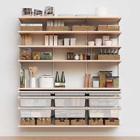 Decor Plus by Elfa 6' Reach In Pantry Reach In Pantry, Elfa Pantry, College Kitchen Essentials, Ikea Pantry, No Pantry Solutions, College Kitchen, Food Storage Cabinet, Pantry Decor, Desk Solutions