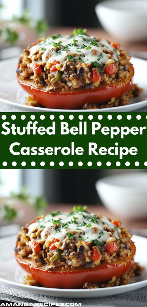 Looking for a hearty dinner idea? This Stuffed Bell Pepper Casserole recipe combines vibrant flavors with wholesome ingredients. It's an easy casserole that's perfect for family dinners any night of the week. Stuffed Bell Pepper Casserole, Bell Pepper Casserole, Stuffed Bell Pepper, Recipe With Ground Beef, Pepper Casserole, Easy Dinner Options, Ground Beef Rice, Beef Rice, Baked Casserole