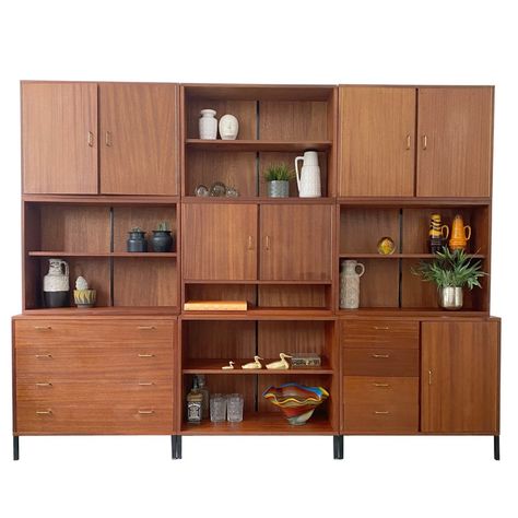 Listed on VNTG.com: Danish design wall unit in teak by Simpla Lux, 1960's | #vntg #vintage Mcm Wall Shelf Unit, Wall Shelf With Drawer, String Shelf, Wall Shelf Unit, Wall Storage Unit, Midcentury Design, Teak Wall, Modular Walls, Floating Wall Shelves