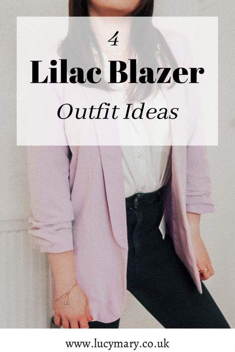 A woman wearing a lilac blazer Lilac Blazer Outfit Classy, Lavender Blazer Outfit Work, Lilac Blazer Outfit Casual, Lilac Blazer Outfit Work, Lavander Outfits Casual, Lavender Blazer Outfits For Women, Light Purple Blazer Outfit, Lavender Jacket Outfit, Lilac Jacket Outfit