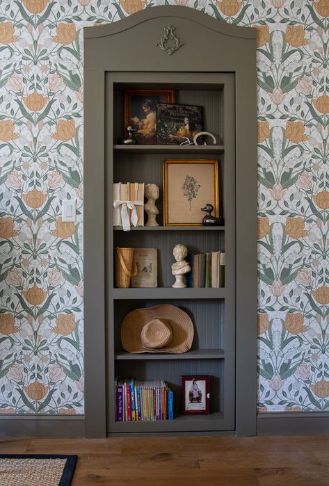 Above The Door Bookshelf, Murphy Shelf Door, Murphy Bookcase Door Diy, Small Closet Library, Closet Door Bookshelf, Hidden Murphy Door, Murphy Bookshelf Door, Secret Room Behind Bookshelf, Closet Turned Bookshelf