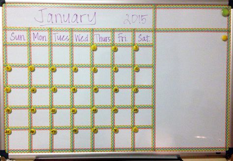 DIY whiteboard calendar with washi tape Diy Whiteboard Calendar, Diy Whiteboard, Classroom Arrangement, Classroom Style, Whiteboard Calendar, Future Room, Organized Life, Teacher Things, English Teacher