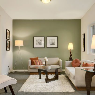 Green Accent Wall in Living room Sage Green Living Room, Green Accent Walls, Room Wall Colors, Contemporary Living Room Design, Decor Ikea, Accent Walls In Living Room, Living Room Color Schemes, Room Color Schemes, Living Room Green